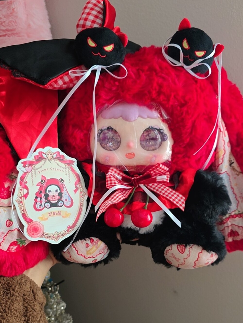 Cute Red Plush Doll with Cherry Bow - Kids Toys